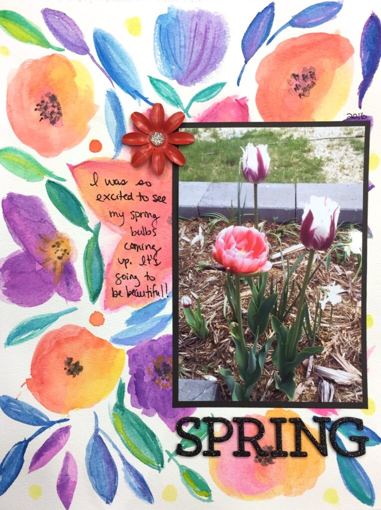 Spring watercolour garden layout #scrapbooking #watercolor #garden #spring