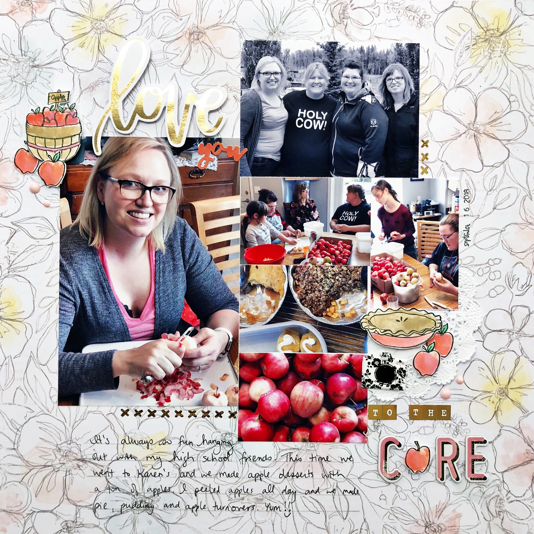 I love this fun fall scrapbook layout with apples. 6 photos and such a fun title!