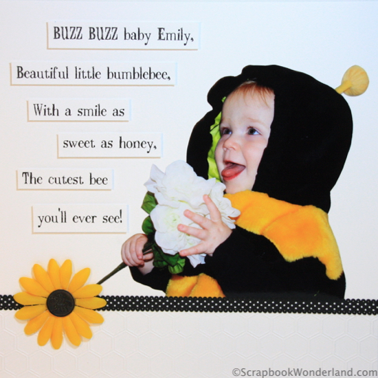 Buzz Buzz layout using rhyming for journaling with useful design tips too! Alice Boll LOAD215 