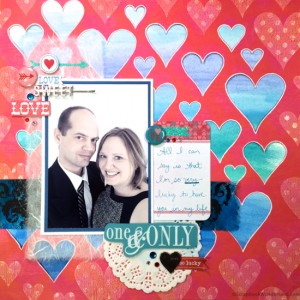 Love layout with BLUE ombre hearts. Gorgeous!