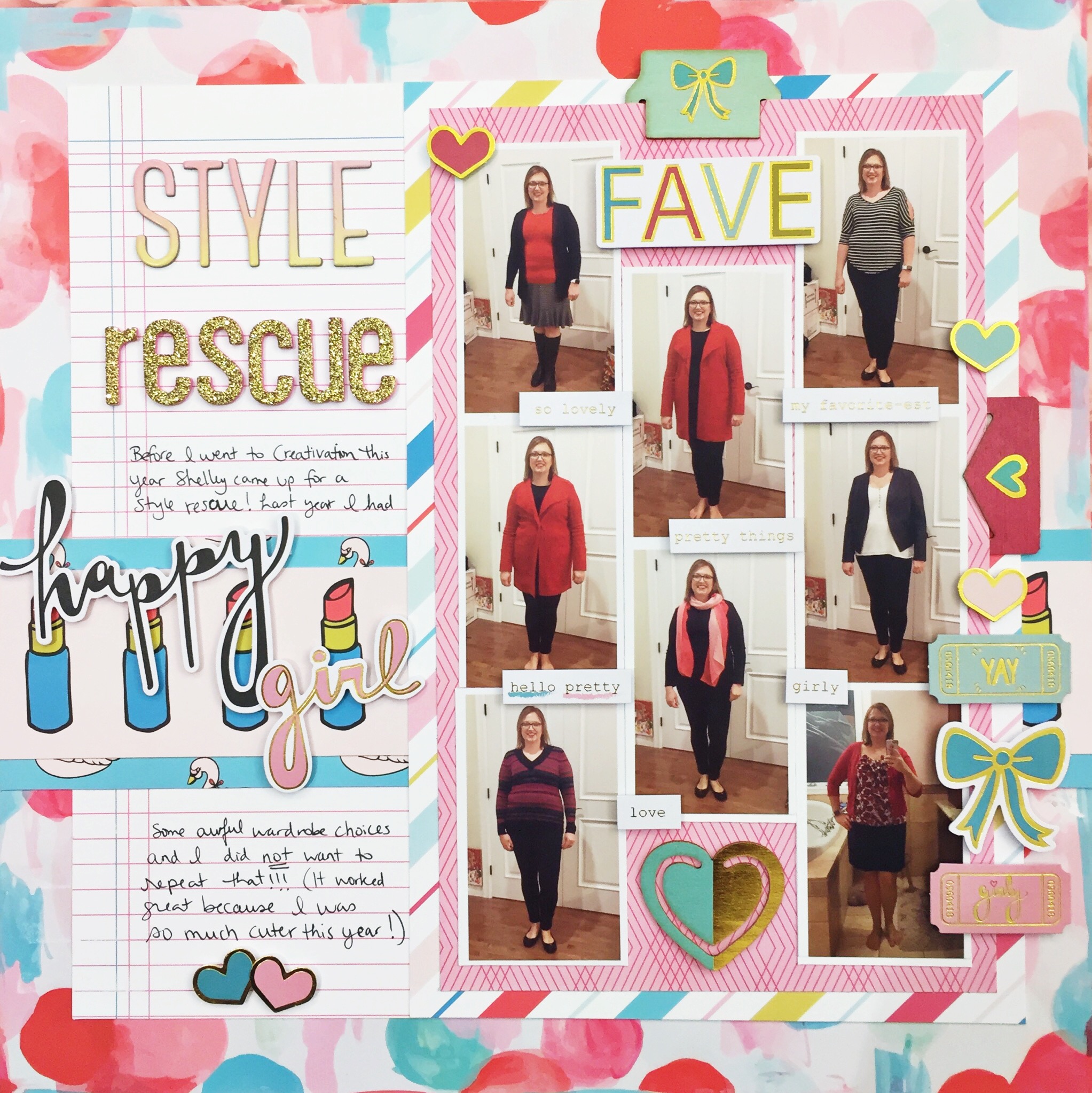 Style rescue layout by Alice Boll with 8 photos and using a kit from The Fairytale Club. #8photos #scrapbooking #layout #pinkandred #mixingpatternedpapers 